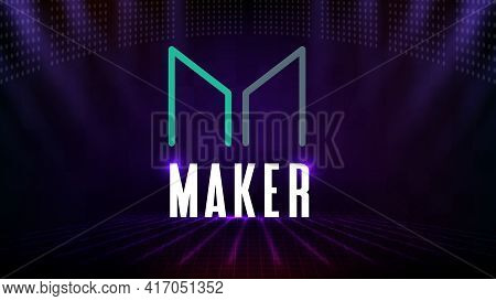 Abstract Futuristic Technology Background Of Maker Token Digital Cryptocurrency
