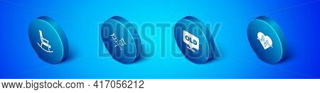 Set Isometric Rocking Chair, Nursing Home, Heart Rate And Crutch Or Crutches Icon. Vector