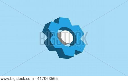 3d Blur Gear Settings Icon Vector. Isolated On Blue Background.