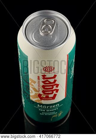 Lviv, Ukraine - April 08, 2021: Egger Austrian Beer In A Tin Can
