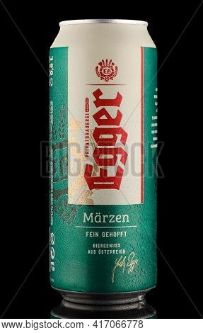 Lviv, Ukraine - April 08, 2021: Egger Austrian Beer In A Tin Can