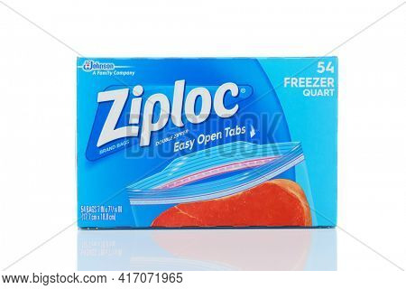 IRVINE, CALIFORNIA - MAY 22, 2019:  A box of Ziploc Quart Size Freezer Storage Bags.