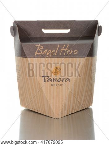 IRVINE, CALIFORNIA - JUNE 26, 2014: A Panera Bread Bagel Box. Panera Bread began as Au Bon Pain Co. on 1981 and by 2014 had 1800 bakery-cafes in the USA and Canada.