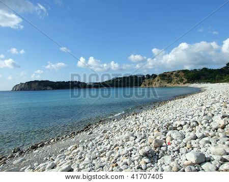 Cala Jondal beach in Ibiza, Spain