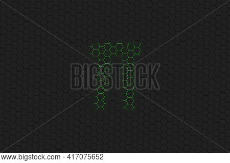 Pi Sign. Pi Letter, Greek Alphabet Symbol, Green Hexagon