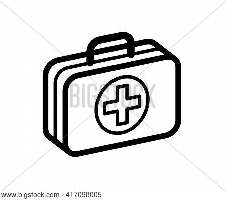First Aid Medical Kit Vector Illustration Isolated On White Background, Doctor Fast Help Or Vaccinat