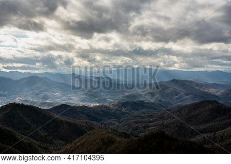 Shafts Of Light Over Smoky Mountains In Late Fall From Noland Divide Trail