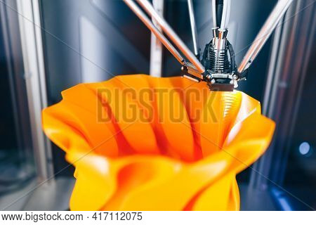 3d printer head in action, close-up view