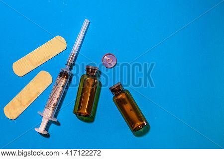 Used Vials Of Drugs Are On The Table