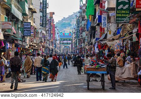 Ajmer, India - Jan 04, 2020: People Near The Entrance Gate Of Dargah Shariff. Dargha Of Great Sufi S