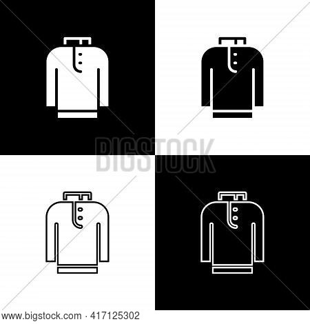 Set Shirt Kurta Icon Isolated On Black And White Background. Vector