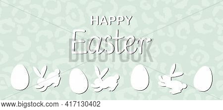 Easter Background With Eggs, Rabbit. Happy Easter Banner. Template Design For Greeting Card, Postcar