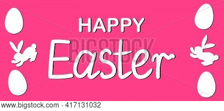 Easter Background With Eggs, Rabbit. Happy Easter Banner. Template Design For Greeting Card, Postcar