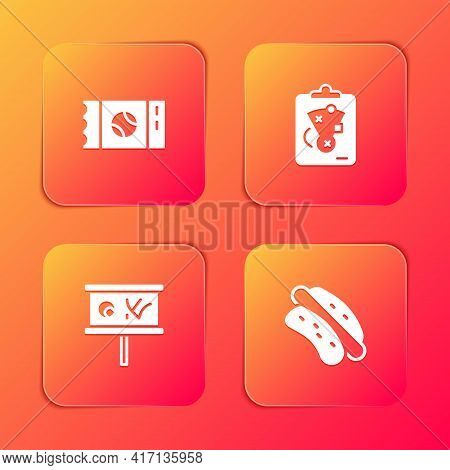 Set Baseball Ticket, Planning Strategy, And Hotdog Sandwich Icon. Vector