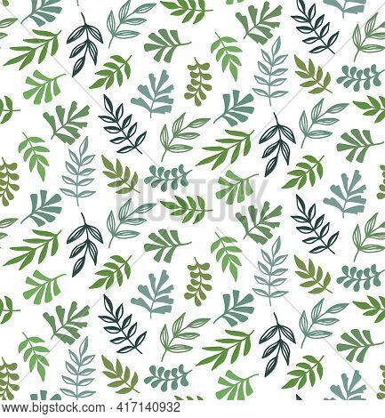 Floral Green Leafs Botany Seamless Vector Pattern