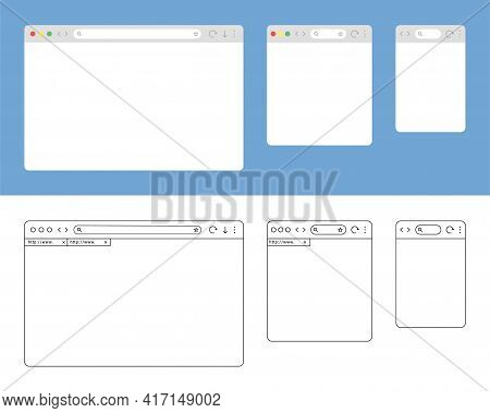 Browser Window Isolated Vector Web Line Elements. Design Template With Flat Browser Window For Mobil