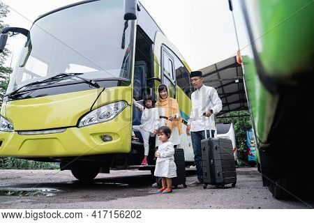 Muslim Holiday Trip Riding A Bus Together With Family
