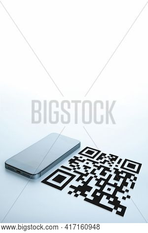 Mobile Qr Code. Digital Mobile Smart Phone With Qr Code Scanner On Smartphone Screen For Payment, On