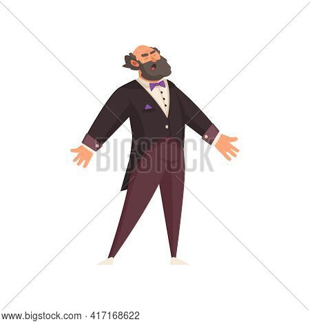 Emotional Male Singer With Tear On Face Wearing Suit Flat Vector Illustration