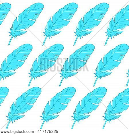 Seamless Background With Feathers. The Pattern Is Seamless. Vector Illustration. Hand-drawn. Lots Of