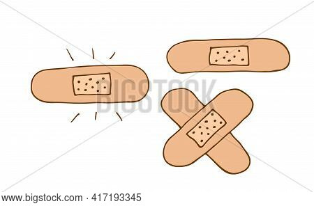 Sticking Plaster Vector Sketch, Hand Drawn Band Isolated On White Background