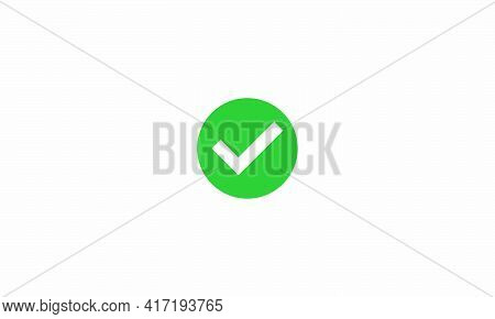 Green Checkmark Button Vector Illustration On White Background. Creative Icon.