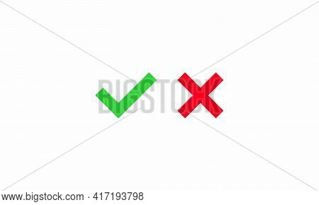 Check Cross Mark Red Green Vector Illustration On White Background. Creative Icon.