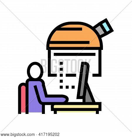 Digital Controlling Telescope In Observatory Color Icon Vector. Digital Controlling Telescope In Obs