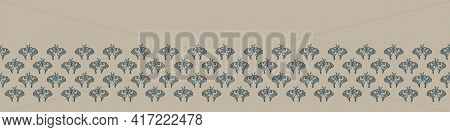 Hand Carved Butterfly Block Print Seamless Border Pattern. Rustic Naive Folk Motif Illustration Bann