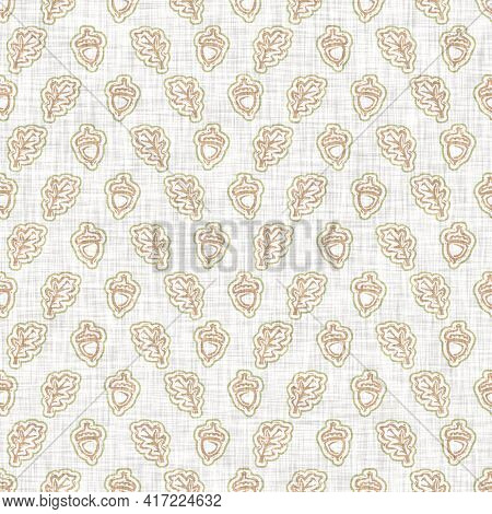 Seamless Linen Acorn Blockprint Pattern Background. Calm Pale Tonal Pastel Color Wallpaper. Simple M