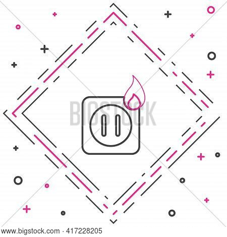 Line Electric Wiring Of Socket In Fire Icon Isolated On White Background. Electrical Safety Concept.