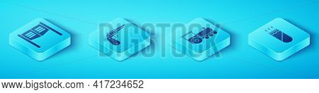 Set Isometric Saloon Door, Revolver Gun, Quiver With Arrows And Retro Train Icon. Vector