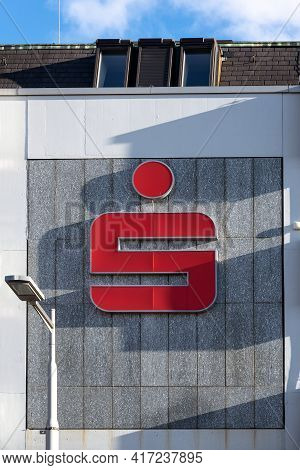 Ratzeburg, Germany, January 21, 2021: Red Sign With The Logo Of The German Savings Bank - Called Spa