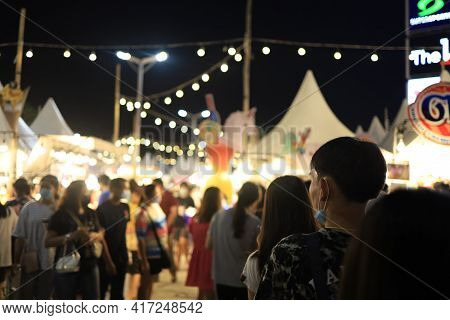 Chaiyaphum, Thailand - March 2021 - Food Market Festival In A Park. Outdoor Market. Food Event. Food