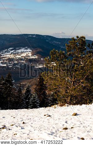Hrobacza Meadow (pol. Hrobacza Łąka) And Miedzybrodzie Bialskie In Wintertime Taken From Zar Mountai