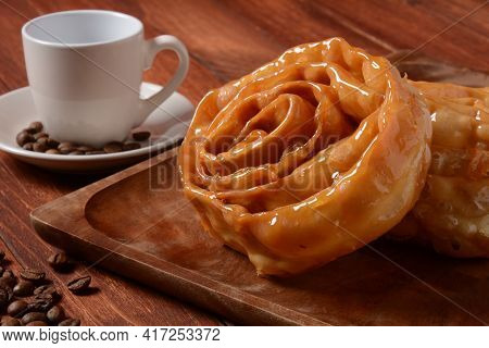 Fresh Baked Chebakia For Ramadan. Chebakia Moroccan Pastries. Made Of Strips Of Dough Rolled To Rese