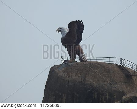 Closeup Of Beautiful Attraction Huge Statue Open Wing Eagle Or Jatayu Park At Lepakshi Above The Roc