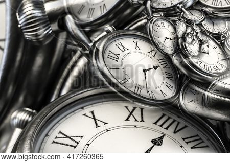 Droste Effect Background With Infinite Clock Spiral. Abstract Design For Concepts Related To Time An