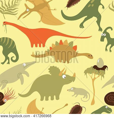 Cute Vector Dinos Pattern For Kids With Positive Colours