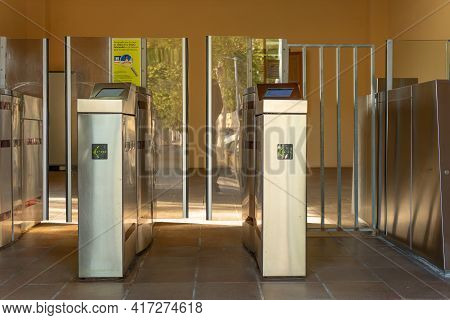 Sineu, Spain; April 14 2021: General View Of The Interior Of The Train Station In The Majorcan Town 