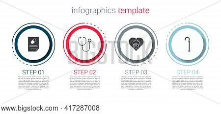 Set Medical Prescription, Stethoscope, Grandmother And Walking Stick Cane. Business Infographic Temp