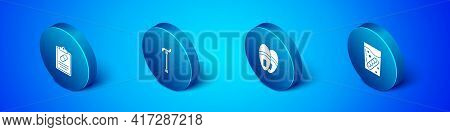 Set Isometric Medical Prescription, Slippers, False Jaw In Glass And Walking Stick Cane Icon. Vector