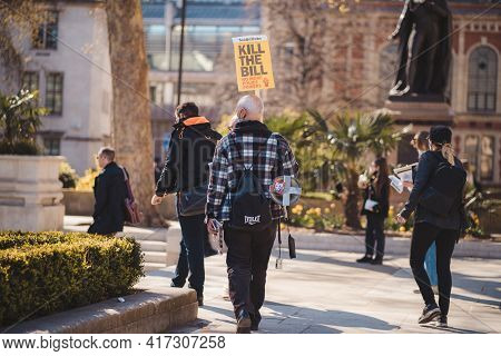 Westminster, London | Uk -  2021.04.17: People With Banners And Placards Marching At The Kill The Bi