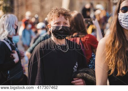 Westminster, London | Uk -  2021.04.17: People With Banners And Placards Marching At The Kill The Bi