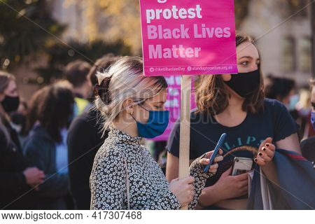 Westminster, London | Uk -  2021.04.17: People With Banners And Placards Marching At The Kill The Bi