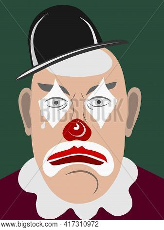 A Sad Circus Clown In Traditional Make-up Sadly Entertains The Audience.