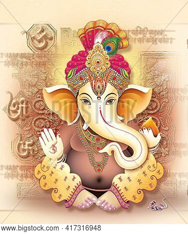 Indian God Ganesha, Indian Lord Ganesh, Indian Mythological Image Of Ganesha.