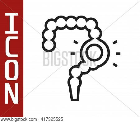 Black Line Gut Constipation Icon Isolated On White Background. Bowel Problems. Vector