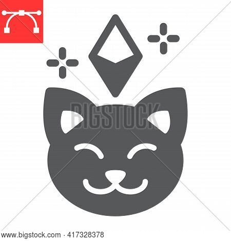 Crypto Kitty Glyph Icon, Unique Token And Pet, Cat With Ethereum Vector Icon, Vector Graphics, Edita