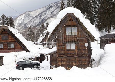 Shirakawa, Japan - Feb 1,2017 : Old Japanese Gassho Farmhouse At Shirakawa Go Village In Shirakawa, 